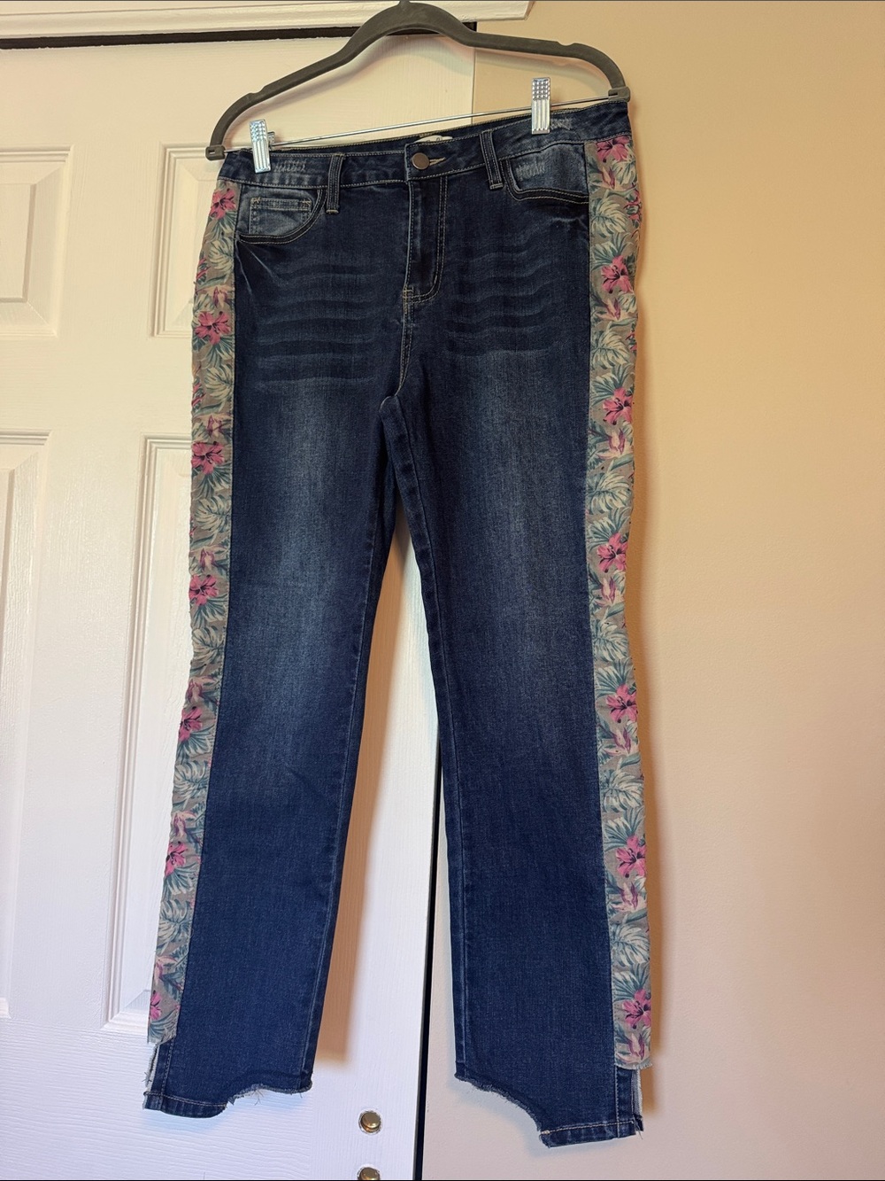 Easel Dark Blue Jeans with Floral Side Panels